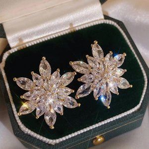 Crystal Starburst Pierce Earrings, NEW